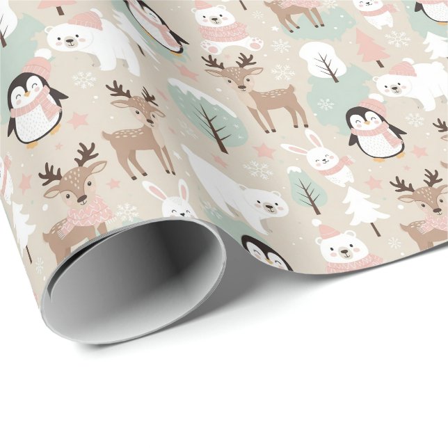 Papel De Presente Woodland Whimsical Forest Animals Winter (Ponta do rolo)