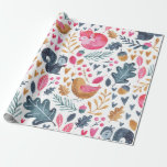 Papel De Presente Woodland Winter Watercolor Fox Christmas<br><div class="desc">Woodland Winter Watercolor Fox Christmas wrappaper from Ricaso - apresentando uma raposa rosa,  um passarinho e um esquilo fofinho sobre um fundo de folhas,  corações,  bolotas e bagas - um maravilhoso papel de embrulho de prenda de inverno na floresta</div>