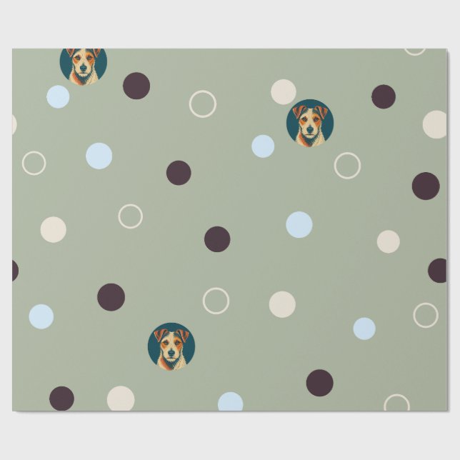 Papel De Presente Woof-dot Jade — Padrão Terrier Refinado e Círculos (Aberto)