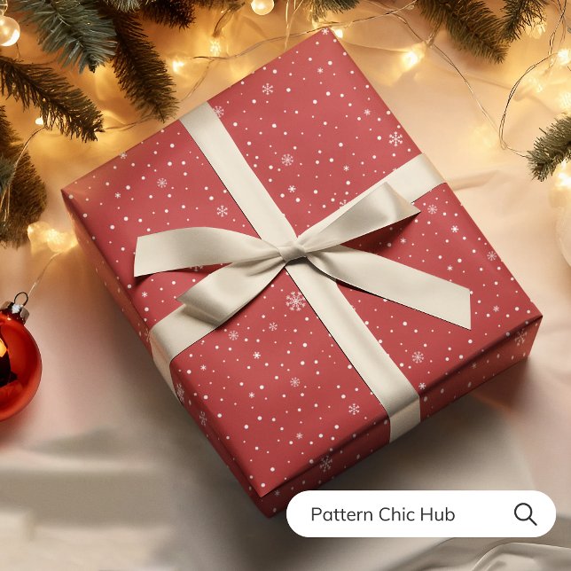 Papel De Presente WP06 Floco de Neve Natal Vermelho Moderno Elegante (Criador carregado)