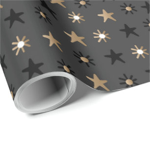 Papel De Presente Wr Dourada e Negra Natal Elegante do Scandi