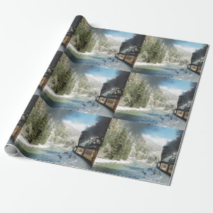 Papel De Presente Wrap do trem de inverno