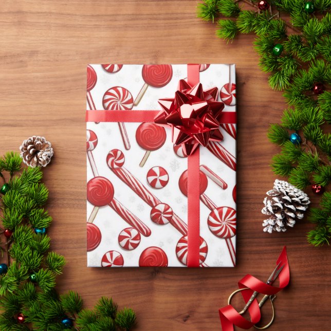Papel De Presente Wrap Festivo Wonderland 'Candy Canes & Lollipops' (Presente de Natal)