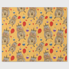Papel De Presente Wrapping de aniversário de Quokka desenhado à Mão
