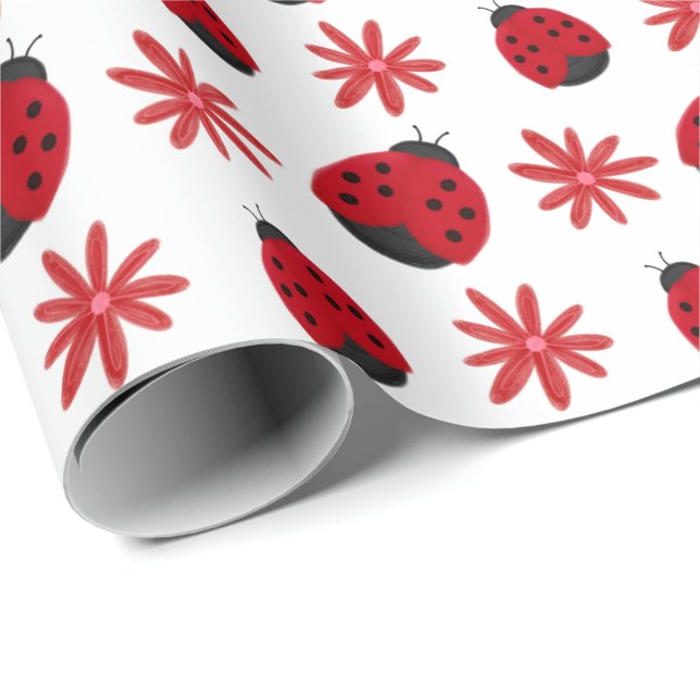 Papel De Presente Wrapping de padrão de ladybug da Red Daisy (Ponta do rolo)
