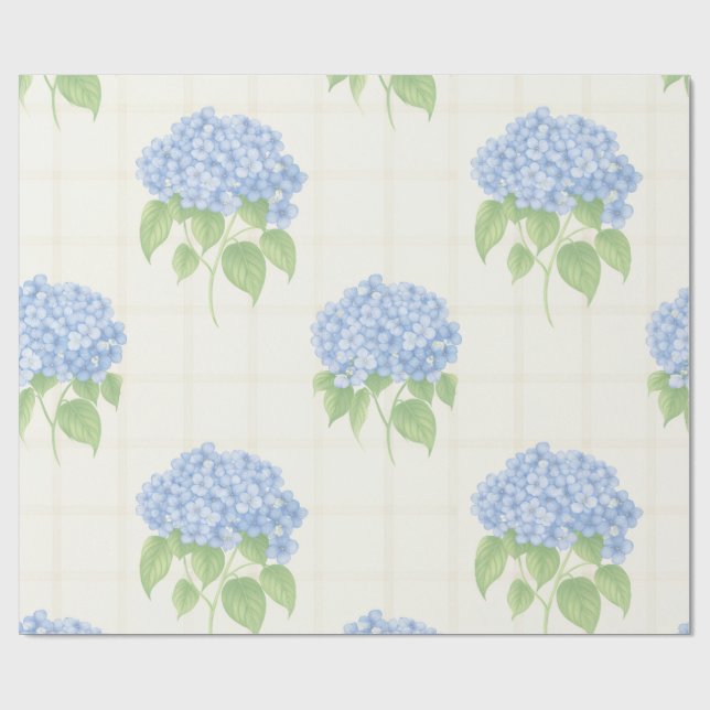 Papel De Presente Wrapping Paper | Blue Hydrangea | Luxe Ivory Plaid (Aberto)