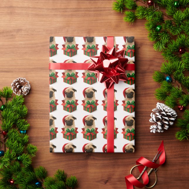 Papel De Presente Wrapping Paper- Christmas Pug (Presente de Natal)