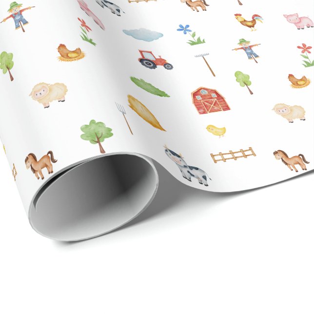 Papel De Presente Wrapping Paper - Farm Life Animals & Elements. (Ponta do rolo)