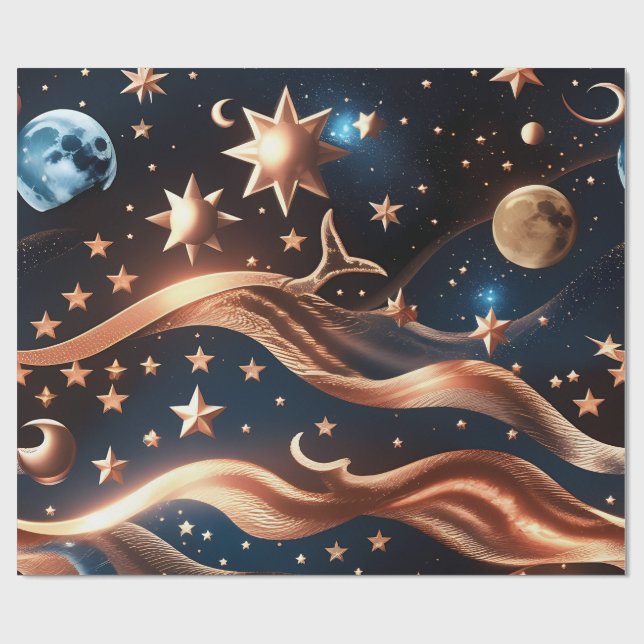 Papel De Presente Wrapping Paper – Luxury Bronze Celestial Moon Prem (Aberto)