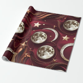 Papel De Presente Wrapping Paper – Luxury Garnet Red Celestial Moon