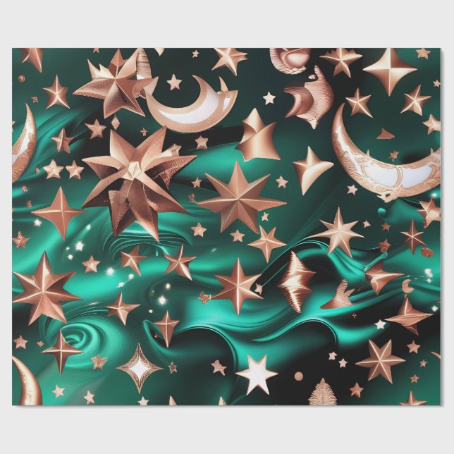 Papel De Presente Wrapping Paper – Luxury Malachite Green Celestial  (Aberto)
