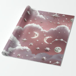 Papel De Presente Wrapping Paper – Luxury Quartz Pink Celestial Moon