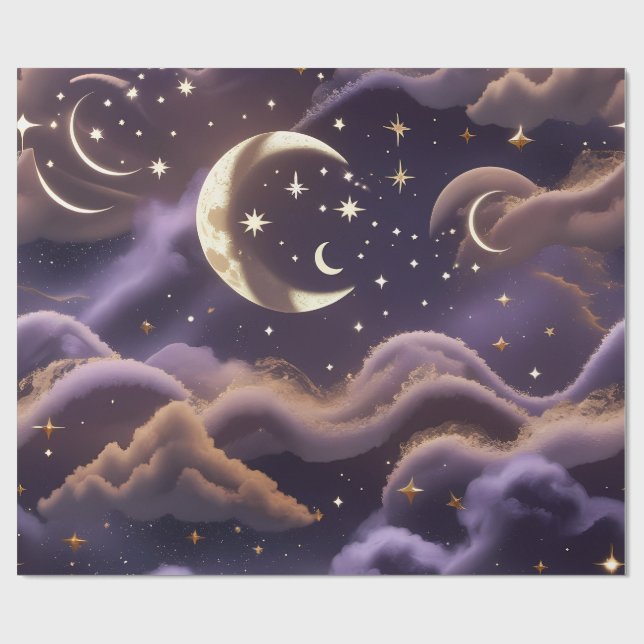 Papel De Presente Wrapping Paper – Luxury Smoky Celestial Moon (Aberto)