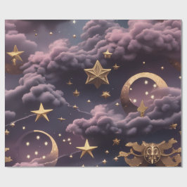 Papel De Presente Wrapping Paper - Luxury Smoky Plum Celestial Moon