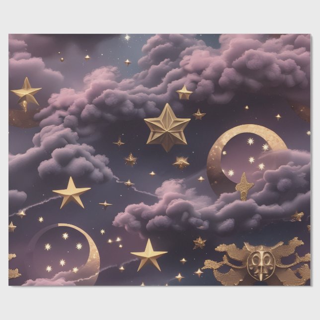 Papel De Presente Wrapping Paper - Luxury Smoky Plum Celestial Moon (Aberto)