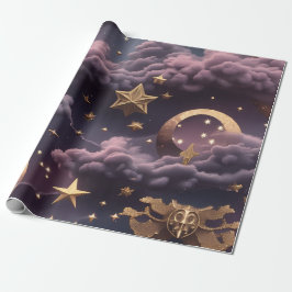 Papel De Presente Wrapping Paper - Luxury Smoky Plum Celestial Moon