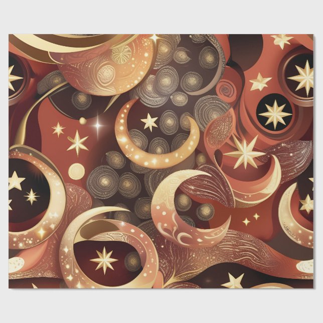 Papel De Presente Wrapping Paper – Luxury Terracotta Celestial Moon  (Aberto)
