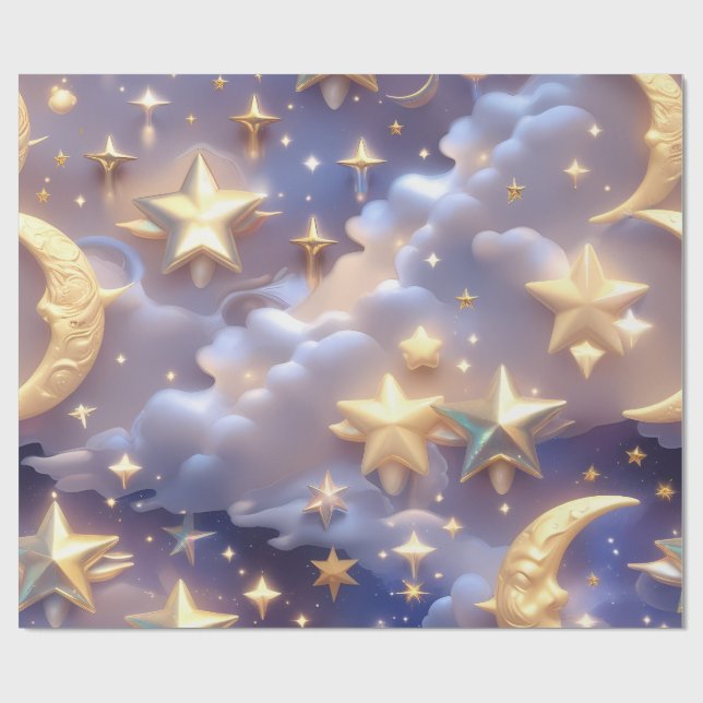 Papel De Presente Wrapping Paper – Luxury White Celestial Moon Gift  (Aberto)
