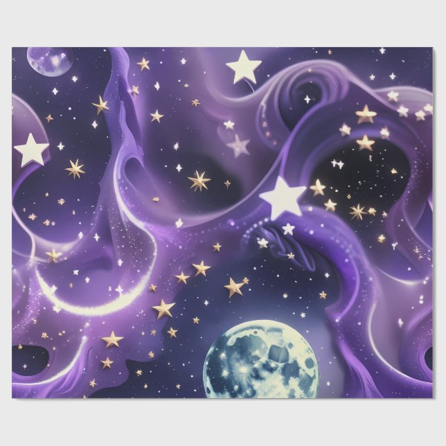 Papel De Presente Wrapping Paper – Purple Celestial Moon Phases (Aberto)