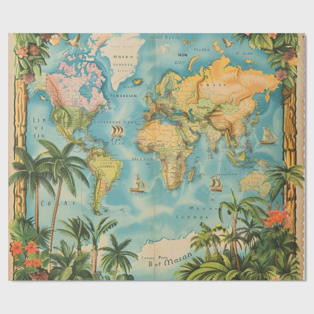 Papel De Presente Wrapping Paper- Vintage Atlas (Aberto)