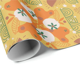 Papel De Presente wrapping paper with  orange,yellow floral pattern