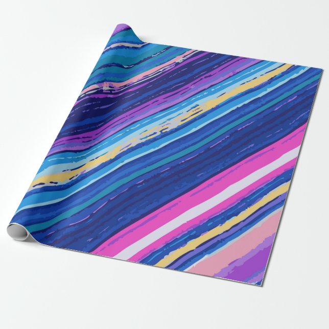 Papel De Presente WrappinPink Blue Yellow Abstract Paint Lines Bold (Desenrolado)