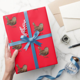 Papel De Presente Wren Bird Cantando Vermelho vívido