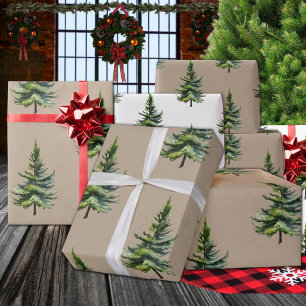 Papel De Presente WWoodland Wharcolor Fir Trees Kraft