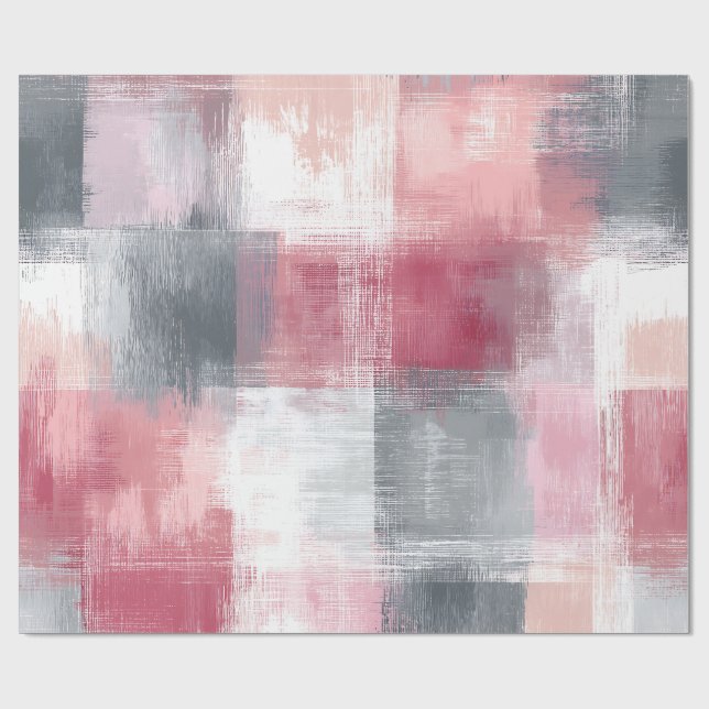 Papel De Presente Xadrez Abstrato Rosa e Cinza (Aberto)