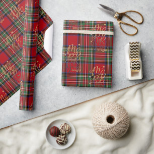 Papel De Presente Xadrez Alegre e Brilhante Natal Stewart Tartan