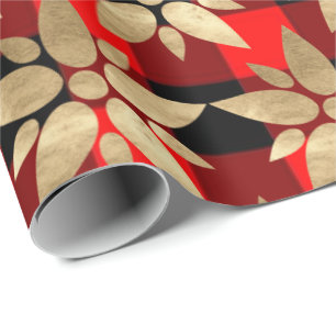 Papel De Presente Xadrez alegre Gold1 vermelho do búfalo de Chrisma