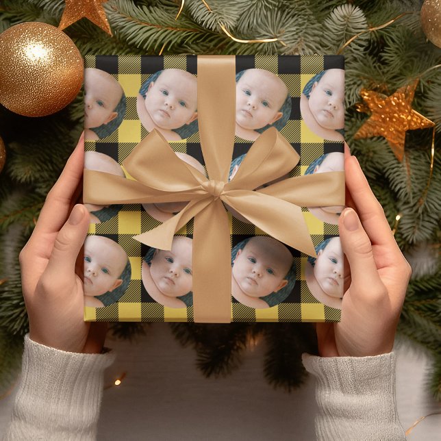 Papel De Presente Xadrez Amarelo e papel de moldagem de fotos modern (Criador carregado)