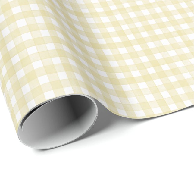 Papel De Presente Xadrez Amarelo Manteiga Clássico (Ponta do rolo)