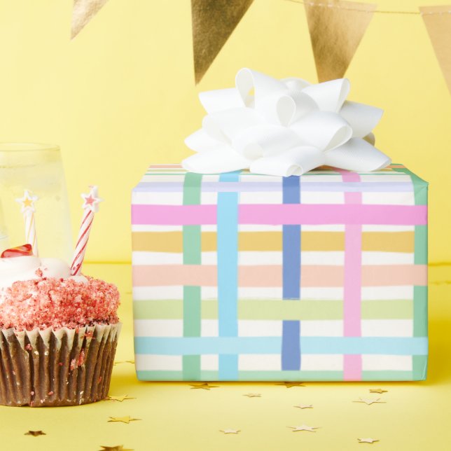 Papel de Presente Xadrez Arco-Íris Brilhante - Neo (Festa de aniversário)