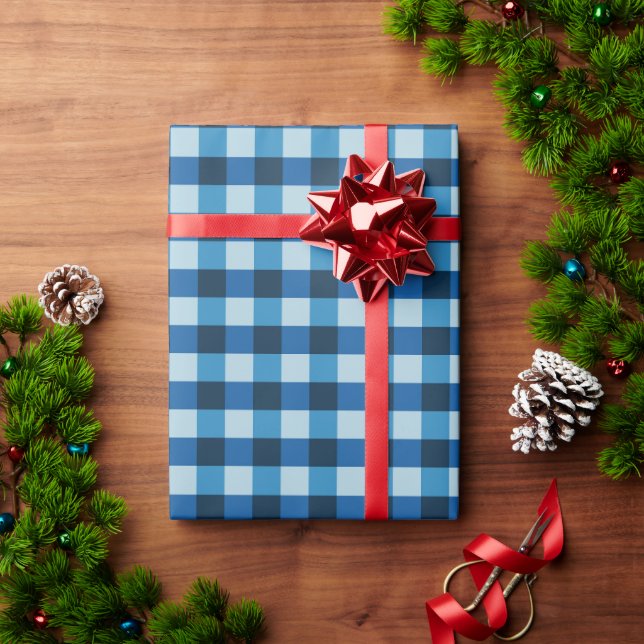 Papel De Presente Xadrez Azul (Presente de Natal)
