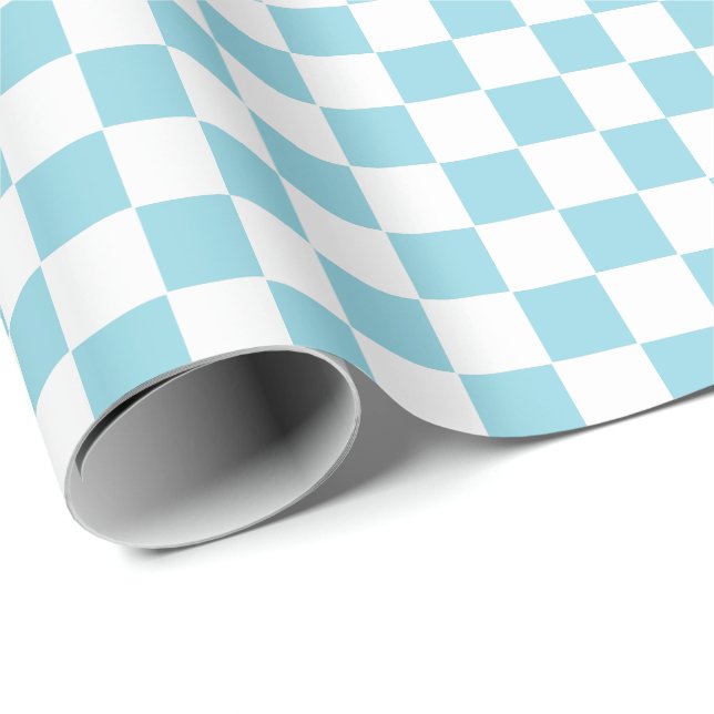 Papel De Presente Xadrez azul claro e Branco  (Ponta do rolo)