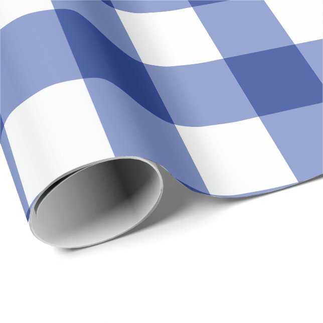 Papel De Presente Xadrez Azul Clássico de Escala Média  (Ponta do rolo)