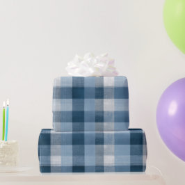 Papel De Presente Xadrez Azul de Ganga Rústica Padrão Xadrez Desbota