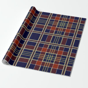 Papel De Presente Xadrez Azul de Tartan e Vermelho