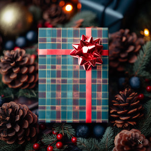 Papel De Presente Xadrez Azul e Borgonha Sofisticado – Clássico