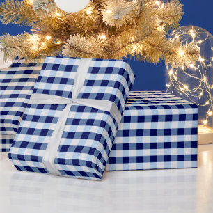 Papel De Presente Xadrez Azul e Branco