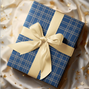 Papel De Presente Xadrez Azul Elegante com os Acentos de Prata Natal