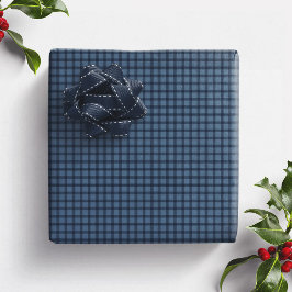 Papel De Presente Xadrez azul gingham simples e elegante para o feri