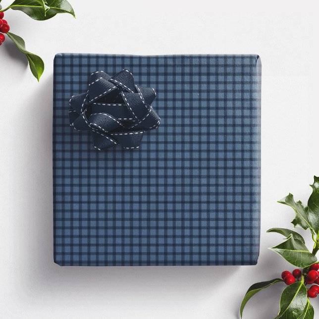 Papel De Presente Xadrez azul gingham simples e elegante para o feri (Criador carregado)