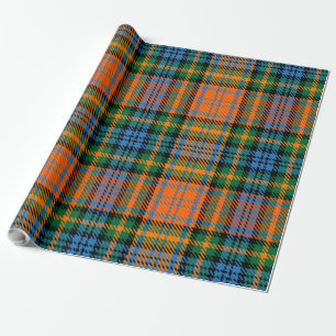 Papel De Presente Xadrez Azul Laranja Verde Clan Murray Tartan