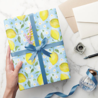 Papel De Presente Xadrez Azul Limões e Margaridas