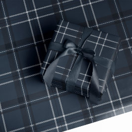 Papel De Presente Xadrez azul marinho clássico em negrito
