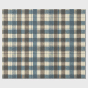 Papel De Presente Xadrez Azul Marinho e Taupe Angustiado para o Dia