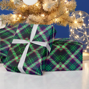 Papel De Presente Xadrez Azul Tradicional de Tartan Verde