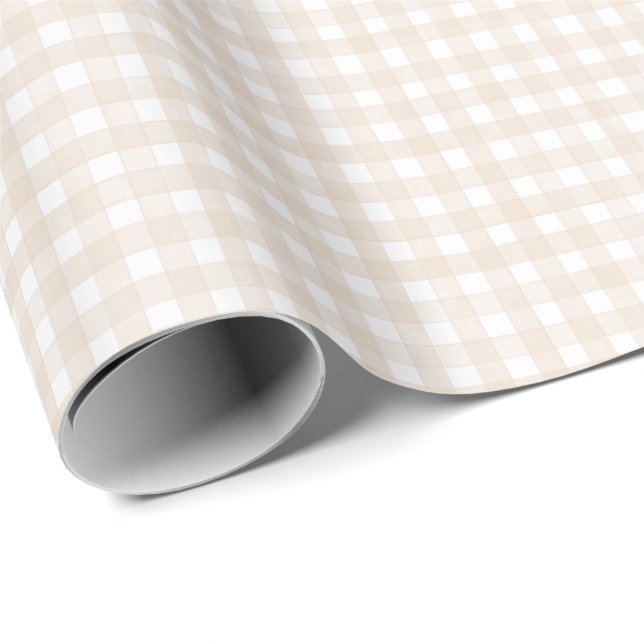 Papel De Presente Xadrez Bege Clássico (Ponta do rolo)